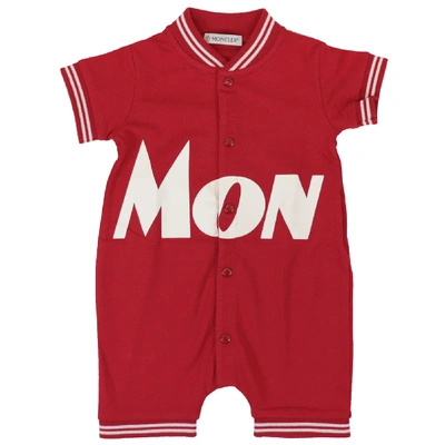 Shop Moncler Cotton Romper Jump Suit In Red / Blue