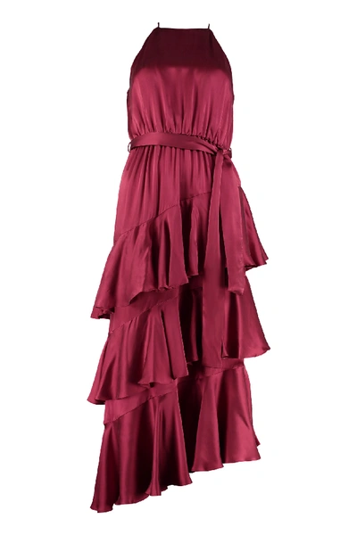 Shop Zimmermann Silk Dress With Frills In Red-purple Or Grape