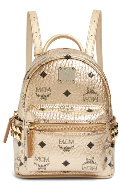 Shop Mcm X-mini Stark Side Stud Coated Canvas Backpack In Berlin Gold