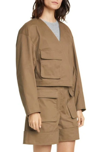 Shop Tibi Myriam Crop Stretch Twill Jacket In Utility Brown