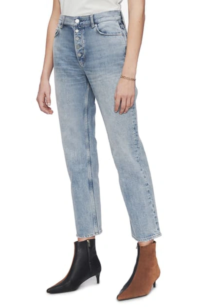 Shop Anine Bing Etta Button Fly Ankle Jeans In Washed Light Blue