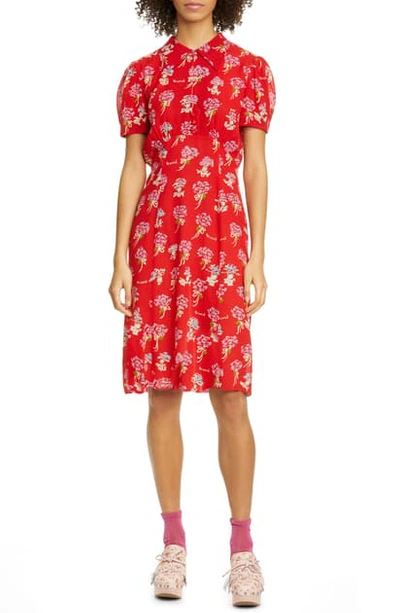 Shop Anna Sui Berard Faces Print Dress In Red Multi