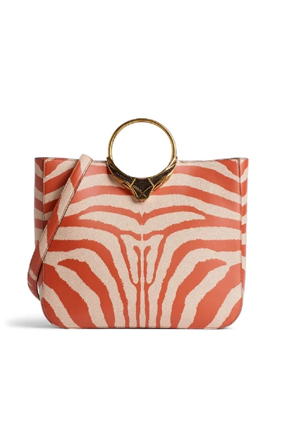 Shop Roberto Cavalli Zebra Avantgarde Top Handle Bag In Orange