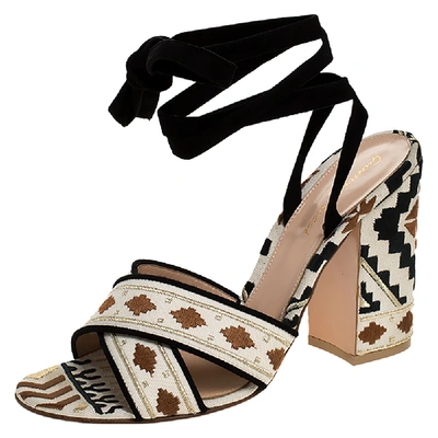 Pre-owned Gianvito Rossi Multicolor Embroidered Canvas And Suede Cheyenne Ankle Wrap Sandals 40