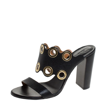 Pre-owned Chloé Black Leather Grommet Embellished Mule Sandals Size 39