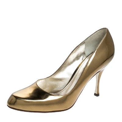 Pre-owned Dolce & Gabbana Metallic Gold Leather Round Toe Pumps Size 41