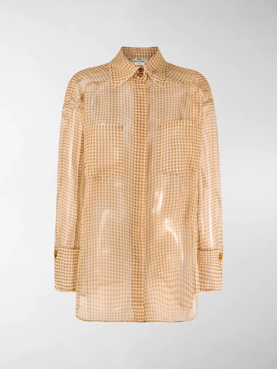 Shop Fendi Vichy Organza Shirt In Yellow