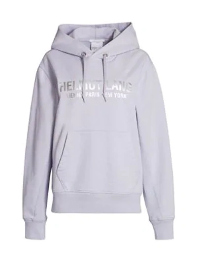 Shop Helmut Lang Metallic Logo Hoodie In Cosmic Sky