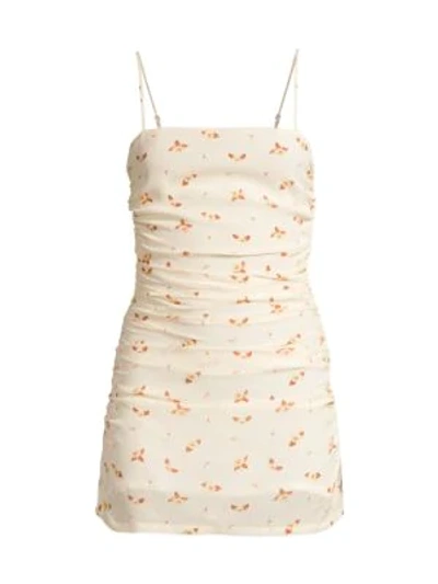 Shop Weworewhat Ronnie Floral Side Ruched Bodycon Dress In Cream
