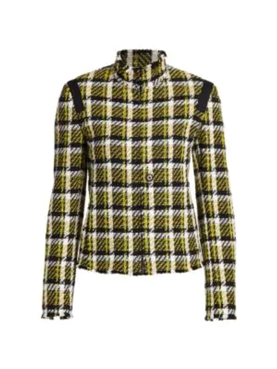 Shop Akris Punto Lurex Check Tweed Jacket In Neon Black Cream