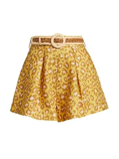 Shop Zimmermann Carnaby Leopard Print Shorts In Lemon Leopard