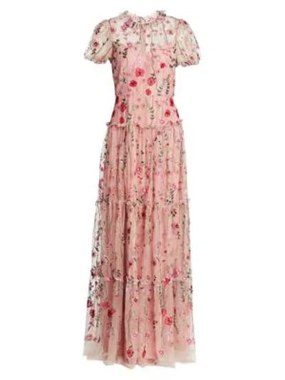 Shop ml Monique Lhuillier Floral Embroidered Gown In Peony