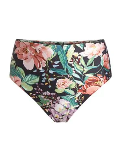 Shop Zimmermann Bellitude Floral High-waist Bikini Bottoms In Dark Navy