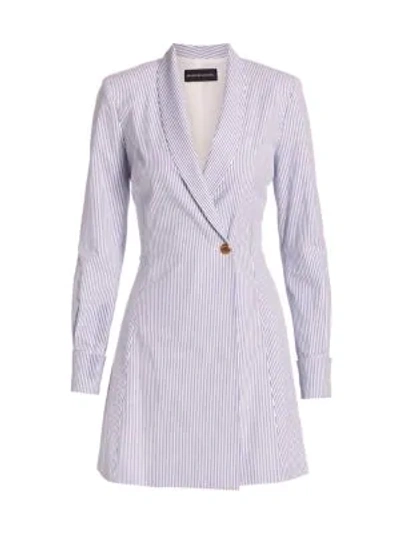 Shop Brandon Maxwell Double Breasted Pinstripe Seersucker Blazer Dress In Blue White