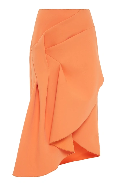 Shop Acler Redwood Ruched Midi Skirt In Orange