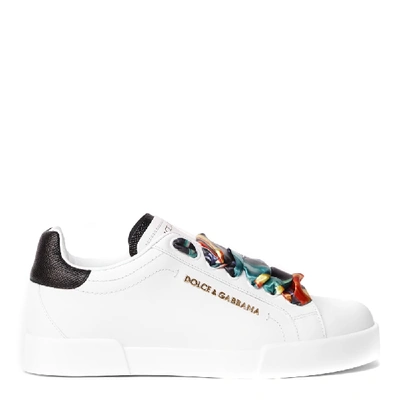 Shop Dolce & Gabbana Portofino White And Black Leather Sneakers In White/black