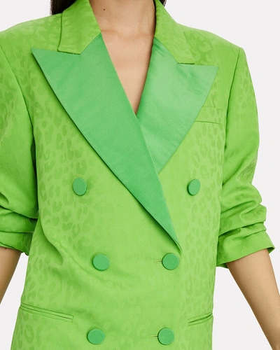 Shop Dundas Double-breasted Leopard Jacquard Blazer In Green