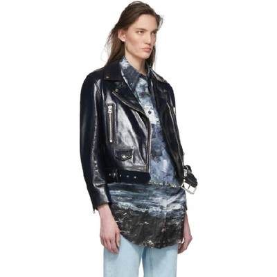 Shop Acne Studios Black Leather Cropped Jacket In Ink Blue