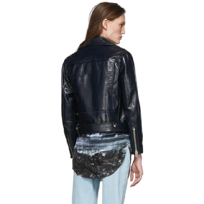 Shop Acne Studios Black Leather Cropped Jacket In Ink Blue