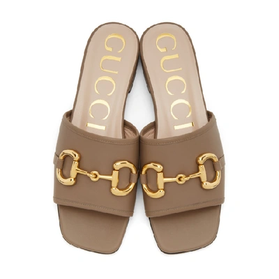 Shop Gucci Beige Horsebit Dava Sandals In Mud