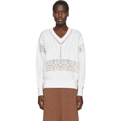 Shop See By Chloé See By Chloe White Lace V-neck Sweater In 101 White