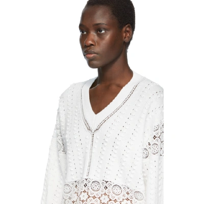 Shop See By Chloé See By Chloe White Lace V-neck Sweater In 101 White