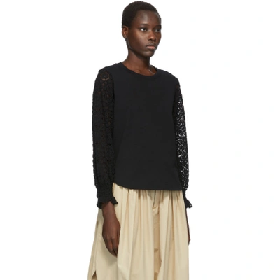 Shop See By Chloé See By Chloe Black Lace Sleeve T-shirt In 001 Black