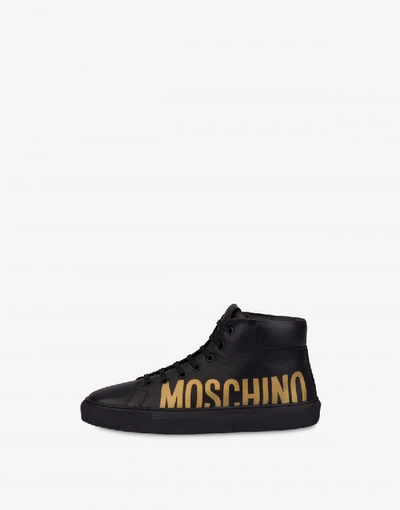 Shop Moschino Calfskin High Sneakers With Logo In Black