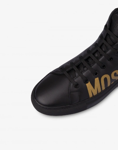 Shop Moschino Calfskin High Sneakers With Logo In Black