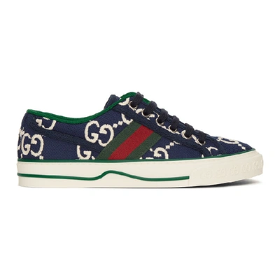 Shop Gucci Navy Gg ' Tennis 1977' Sneakers