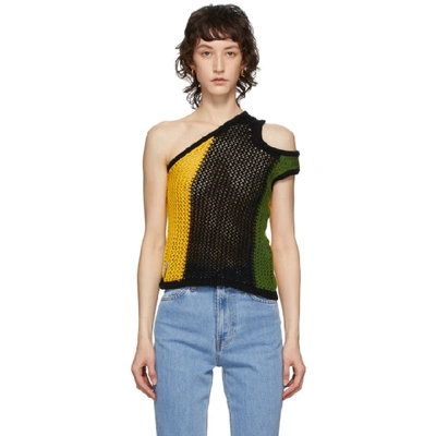 TELFAR TELFAR BLACK AND YELLOW MESH ASYMMETRIC TANK TOP 