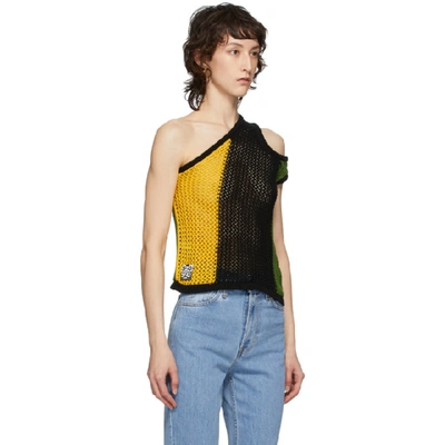 TELFAR TELFAR BLACK AND YELLOW MESH ASYMMETRIC TANK TOP 