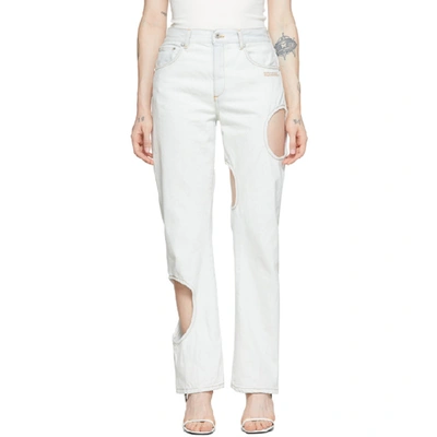 Shop Off-white Blue Baggy Hole Jeans In Lt Blue