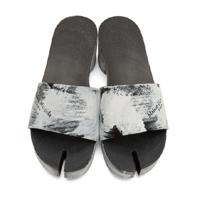 Shop Maison Margiela Black Painted Tabi Slip-on Heeled Sandals In H1532 Black