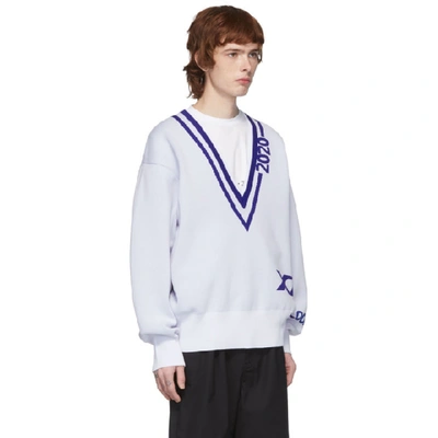 Shop Xander Zhou White And Navy 2020 Sweater In White/navy