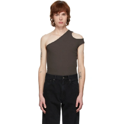 Shop Telfar Grey Cropped Asymmetric Tank Top In Black/grey