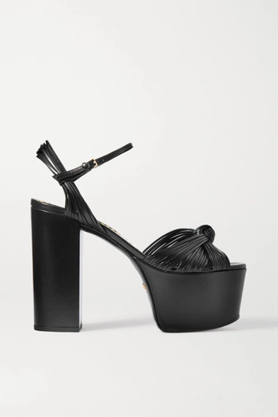 Shop Gucci Crawford Knotted Leather Platform Sandals In Black