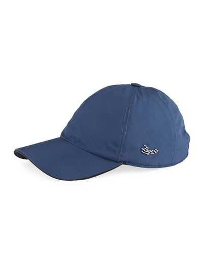 Shop Ermenegildo Zegna Men's Solid Baseball Cap W/ Side Logo In Navy