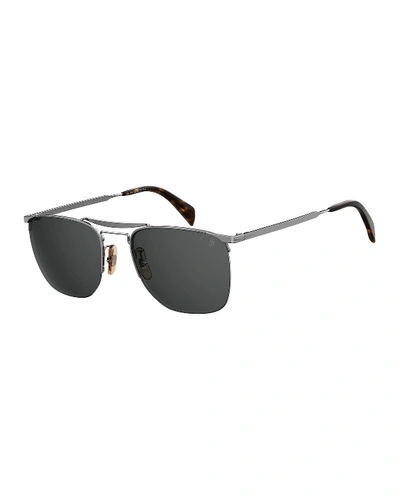 Shop David Beckham Men's Half-rim Metal Gradient Square Sunglasses In Dark Gray