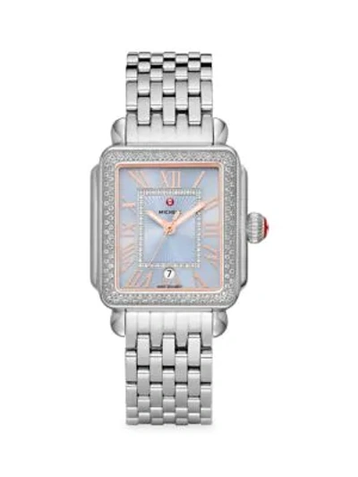 Shop Michele Women's Deco Madison Stainless Steel & Diamond Bracelet Watch