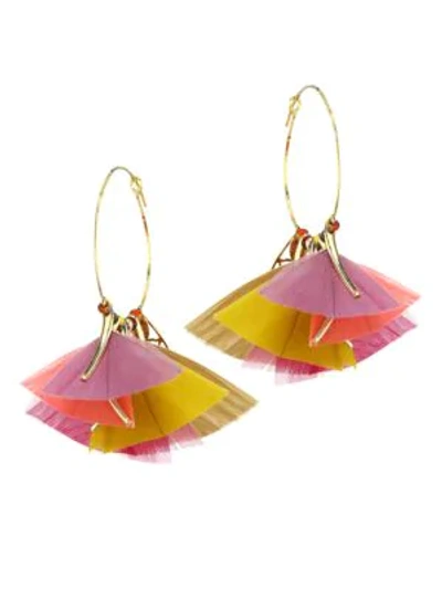Shop Gas Bijoux Women's Marly 2-piece 24k Gold Feathered Hoop Earrings In Pink