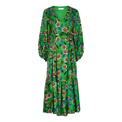 Shop Borgo De Nor Marita Floral-print Silk-twill Midi Dress In Green