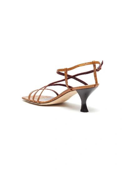 Shop Staud Mismatched Strappy Croc Embossed Leather Sandals In Brown