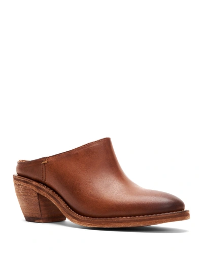 Shop Frye Rosalia Leather Block-heel Mules In Brown