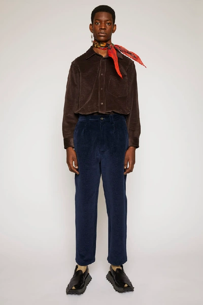 Shop Acne Studios Tapered Fit Corduroy Trousers Navy
