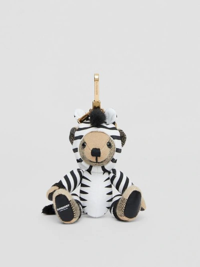 Shop Burberry Thomas Bear Charm In Zebra Costume In Archive Beige