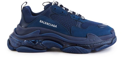 Shop Balenciaga Triple S Clear Sole Trainers In Navy