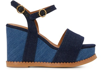 Shop See By Chloé Carrie Wedge Sandals In Denim