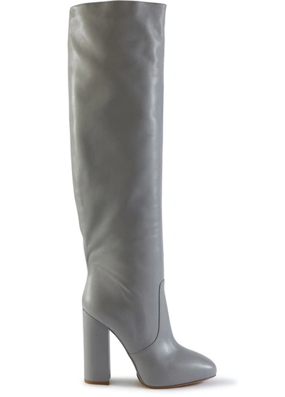 Shop Dries Van Noten Leather Thigh Boots In Grey
