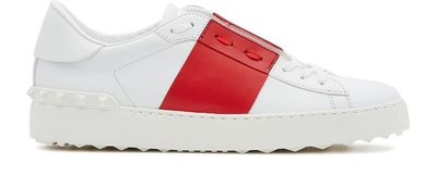 Shop Valentino Garavani Rockstud Sneakers In White/rouge Pure
